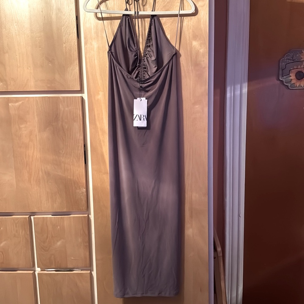 ZARA Ruched HalterMaxi Dress NWT Size Large - Picture 2 of 5